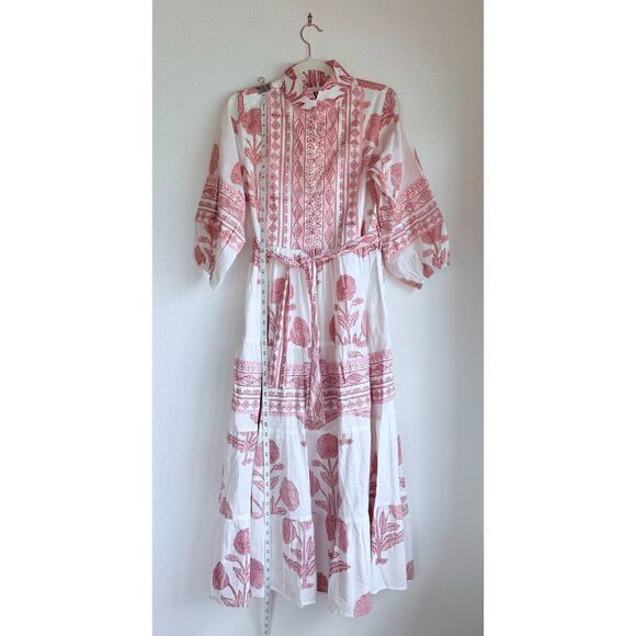 NWT Sur La Vague Blush Katherine Hand Stamped Maxi Dress in White & Pink Size S - Picture 11 of 15
